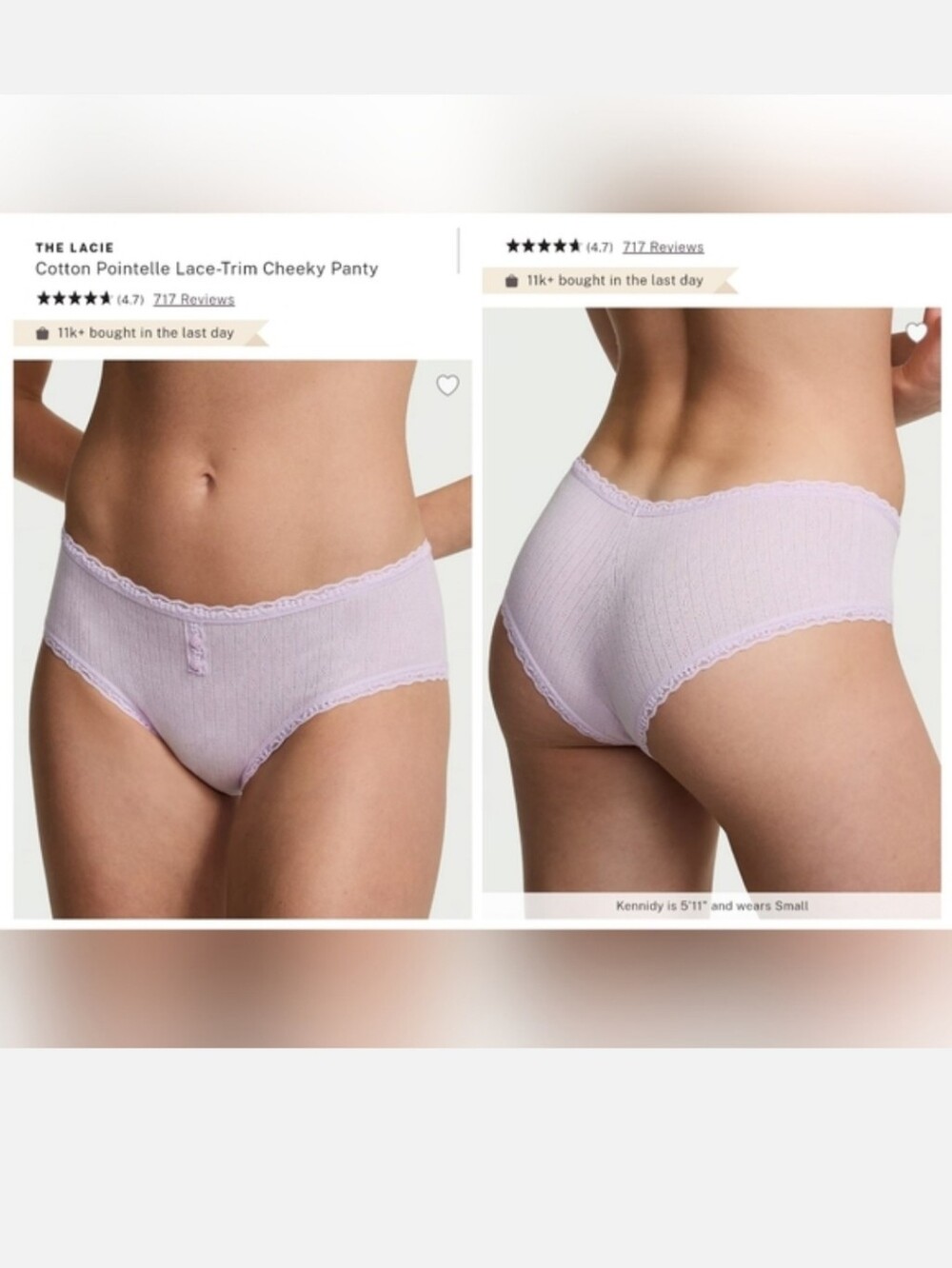 Victoria's Secret The Lacie Cotton Pointelle Lace-Trim Cheeky Panty LARGE